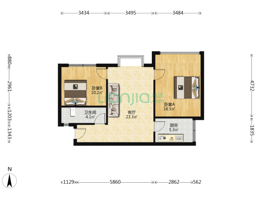 林机厂家属区 2室1厅1卫 70平方
