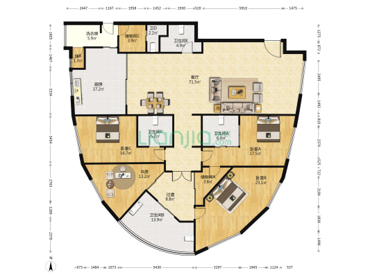 王子晶品 4室1厅5卫 288平方