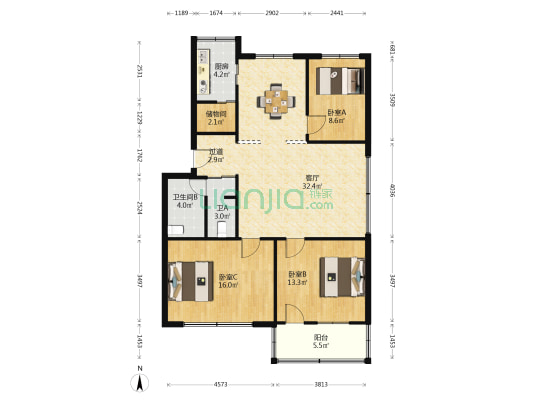 棋盘弄11号 3室1厅2卫 106平方