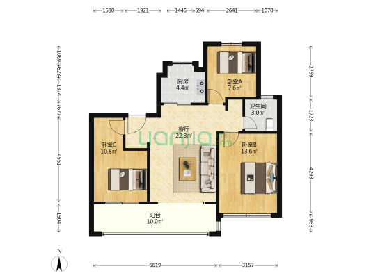 中南恒通和平君启 3室1厅1卫 104平方