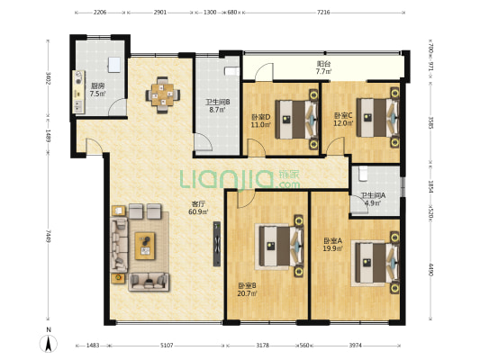 检察院家属院 4室1厅2卫 185平方