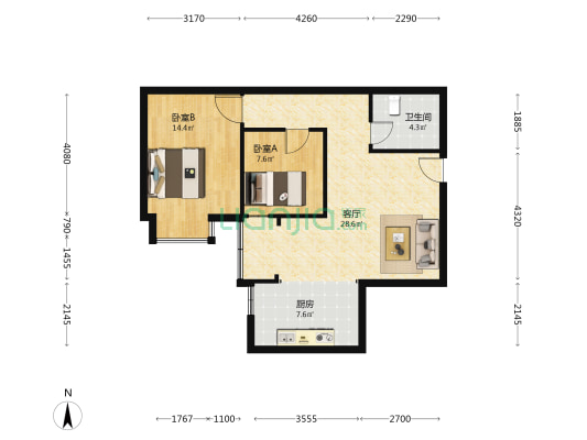 凯源花苑 2室1厅1卫 83平方
