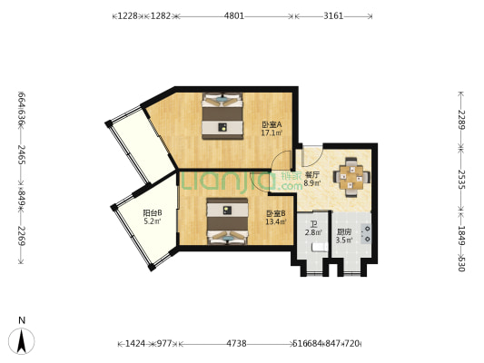 中山东路长白街小区 2室1厅1卫 65平方