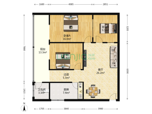 希望路4号 3室1厅1卫 113平方
