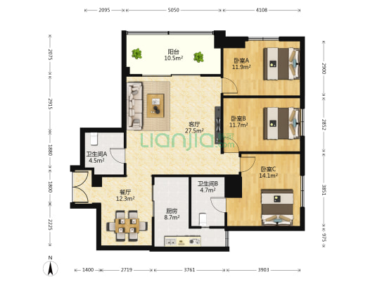 侨旺大厦 3室2厅2卫 136平方