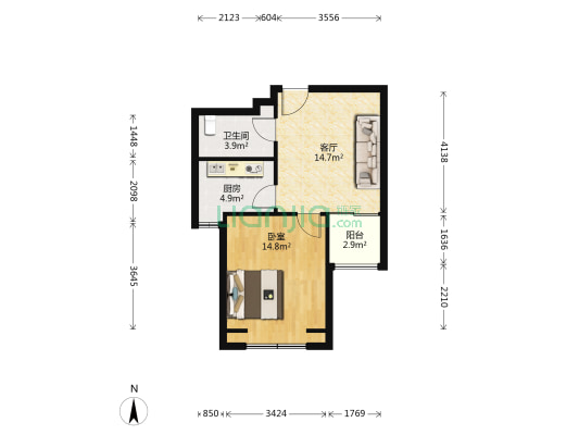 山里小区A区 1室1厅1卫 57平方