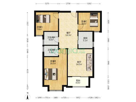 浩创梧桐郡A区 3室2厅2卫 106平方