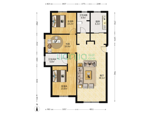 明秀山景 3室1厅2卫 131平方