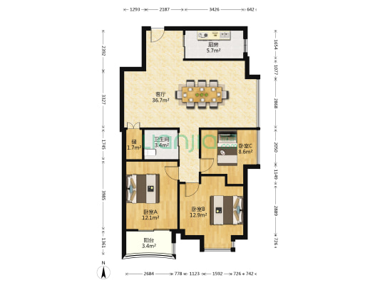 新田园一组团 3室1厅1卫 98平方
