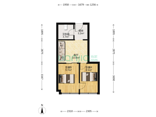 力天大厦 2室1厅1卫 52平方