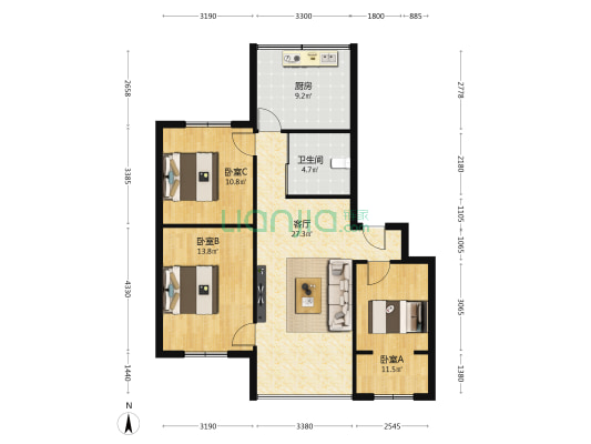贵乌中路53号 3室1厅1卫 85平方