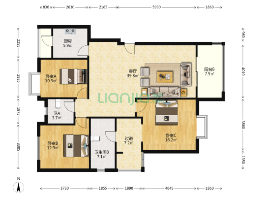 保利公园2010安科纳 3室1厅2卫 126平方