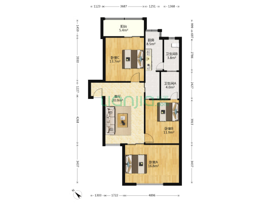 荷塘路66号 3室1厅2卫 101平方