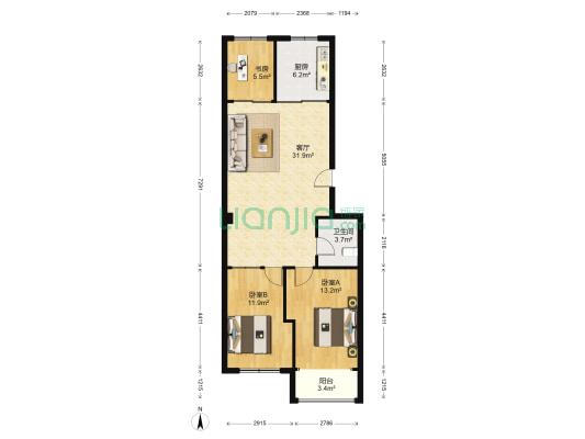 东方小区 3室1厅1卫 93平方