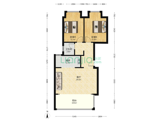 北京建工花汀集 2室1厅1卫 85平方