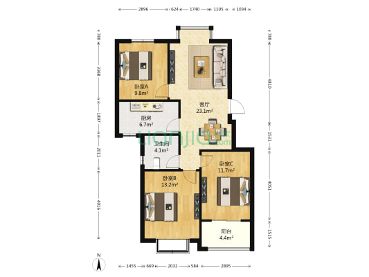 常发香城湾四期 3室1厅1卫 94平方