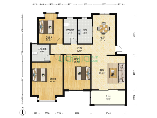 鉴水人家西区 3室2厅2卫 125平方