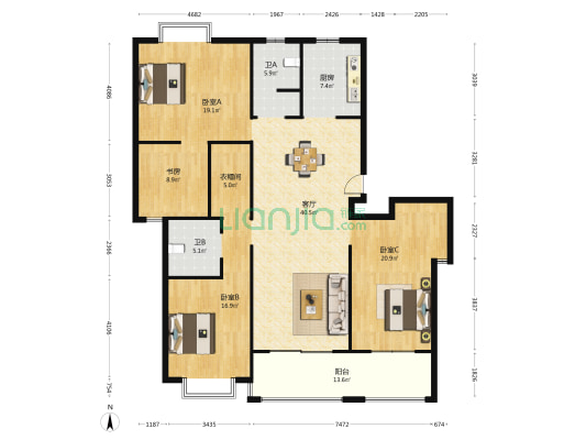 黄山湖公寓 4室1厅2卫 191平方