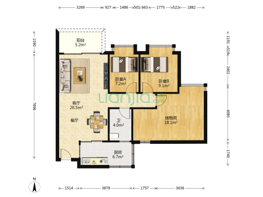 大岗绿庭雅苑 2室1厅1卫 93平方