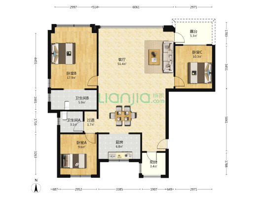 绿城海棠三章·月映海棠 3室1厅2卫 142平方