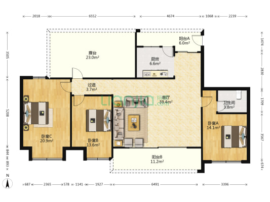 联泰天禧 3室1厅1卫 146平方