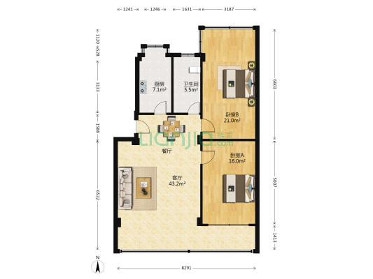 八古新墩 2室1厅1卫 99平方