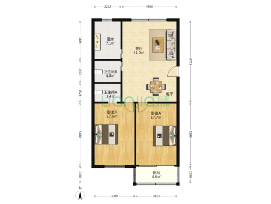 孙桥公寓 2室1厅2卫 102平方