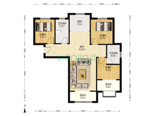天保绿城 3室1厅2卫 115平方