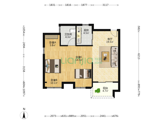 枫尚学府 3室1厅1卫 80平方