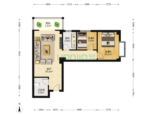 金生大厦 2室1厅1卫 87平方