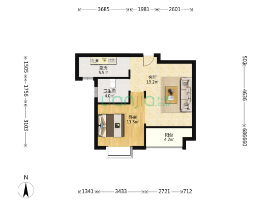 中舍花园 1室1厅1卫 60平方