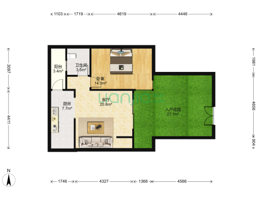 幸福公社二期 1室1厅1卫 49平方