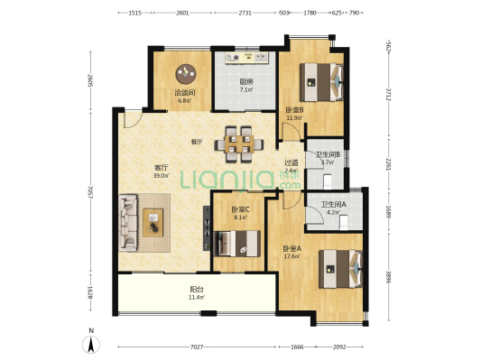 新景雅苑 4室1厅2卫 141平方