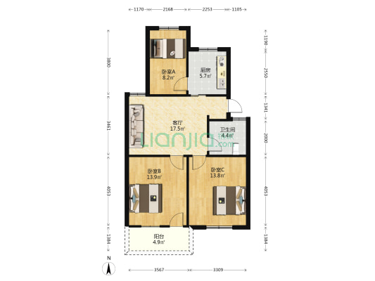 鼓山新村(西昌南路) 3室1厅1卫 81平方