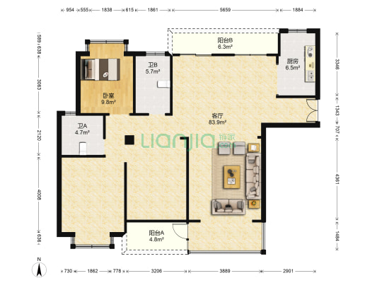 东恒嘉苑 1室1厅2卫 158平方