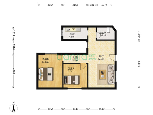 小龙坎正街2号 2室1厅1卫 73平方
