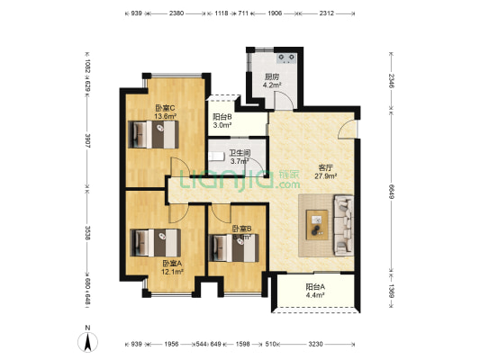 长安花园 3室1厅1卫 93平方