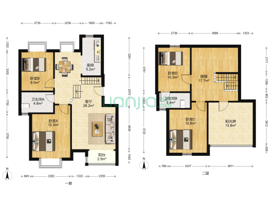 奥林匹克花园枫叶苑 4室1厅2卫 80平方