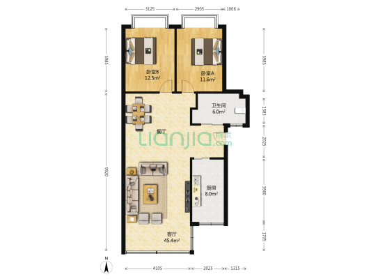 扶风花园 2室1厅1卫 90平方