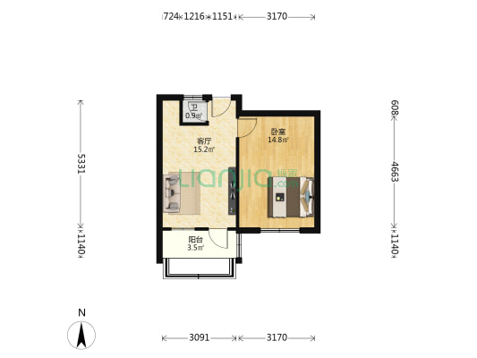 煤机街房管局宿舍 1室1厅1卫 40平方