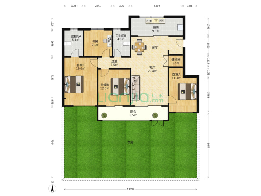 建发泊月湾 4室1厅2卫 129平方