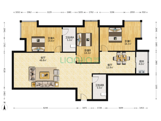 世纪花园北区 3室2厅2卫 172平方