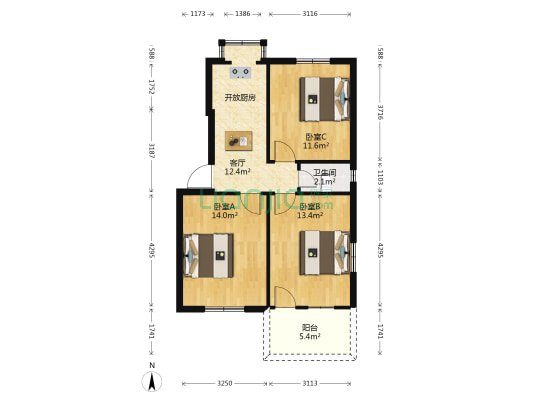 元帅路24号小区 3室1厅1卫 70平方