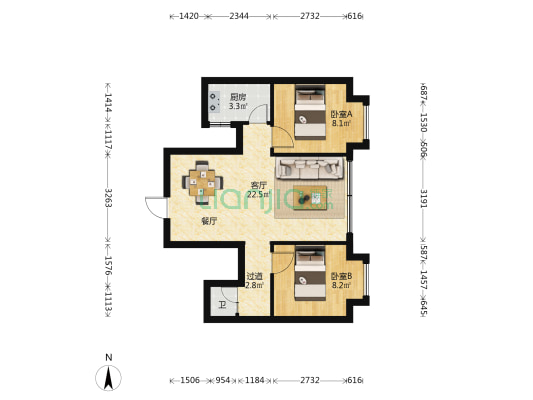 进取街 2室1厅1卫 53平方