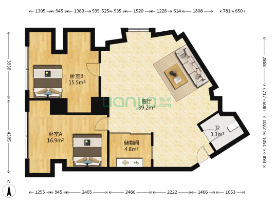 五洋大厦 2室1厅1卫 115平方