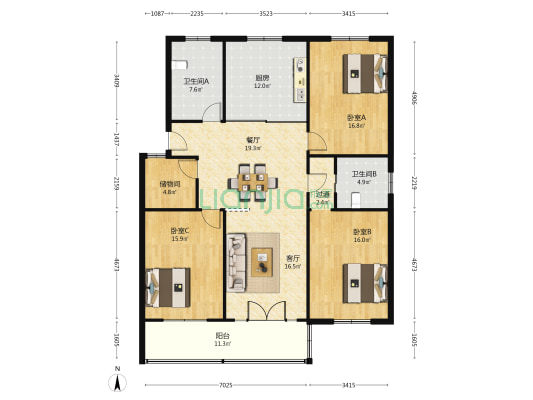 泰宁小区 3室2厅2卫 149平方
