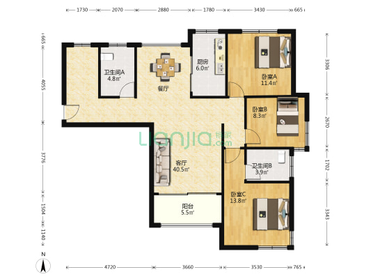 金碧湖畔 3室1厅2卫 119平方