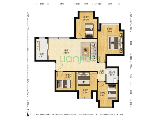 昕晖麓台山舍 5室1厅1卫 119平方