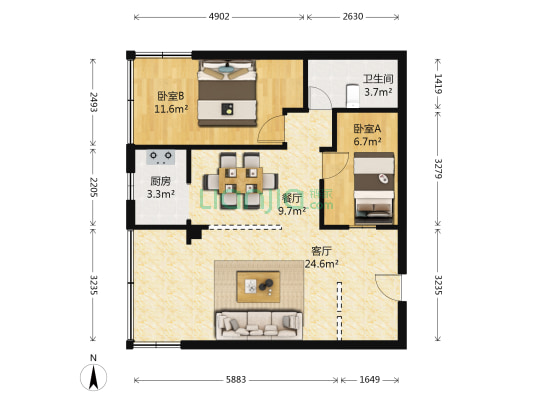 沧一商厦 2室2厅1卫 60平方
