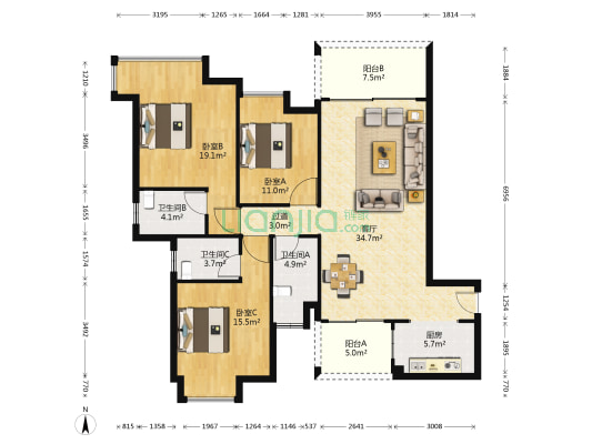 新亚柏悦湾 3室1厅3卫 143平方